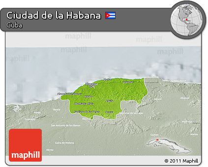 Physical 3D Map of Ciudad De La Habana, lighten, semi-desaturated