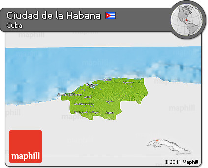 Physical 3D Map of Ciudad De La Habana, single color outside