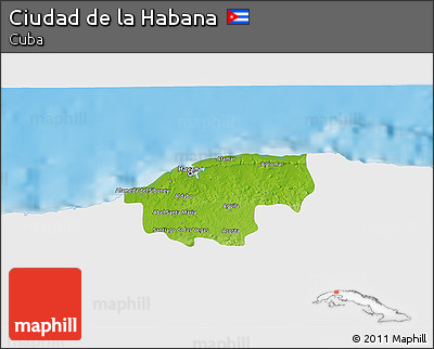 Physical 3D Map of Ciudad De La Habana, single color outside