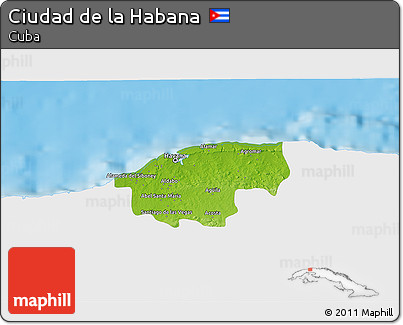 Physical 3D Map of Ciudad De La Habana, single color outside