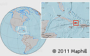 Gray Location Map of Guantanamo, within the entire country, hill shading
