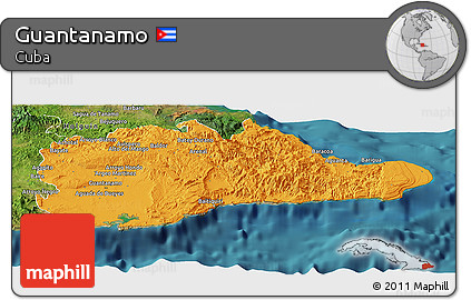 Political Panoramic Map of Guantanamo, satellite outside