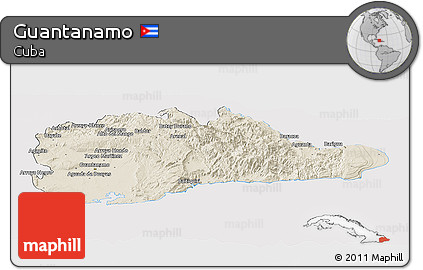 Shaded Relief Panoramic Map of Guantanamo, cropped outside