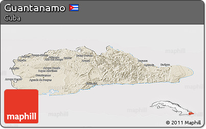 Shaded Relief Panoramic Map of Guantanamo, cropped outside