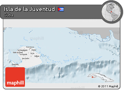 Gray 3D Map of Isla De La Juventud, single color outside