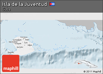 Gray 3D Map of Isla De La Juventud, single color outside