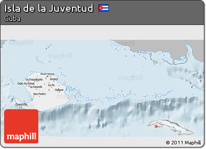 Gray 3D Map of Isla De La Juventud, single color outside