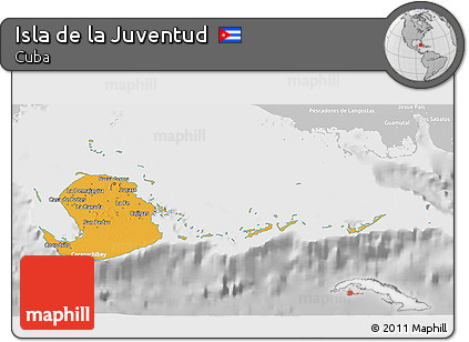 Political 3D Map of Isla De La Juventud, lighten, desaturated