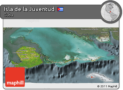 Satellite 3D Map of Isla De La Juventud, semi-desaturated