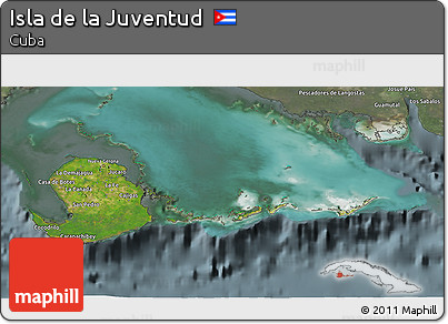 Satellite 3D Map of Isla De La Juventud, semi-desaturated