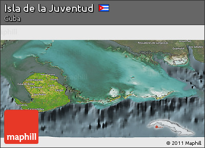 Satellite 3D Map of Isla De La Juventud, semi-desaturated
