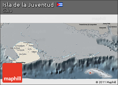 Shaded Relief 3D Map of Isla De La Juventud, darken, semi-desaturated