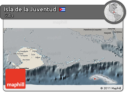Shaded Relief 3D Map of Isla De La Juventud, darken, semi-desaturated