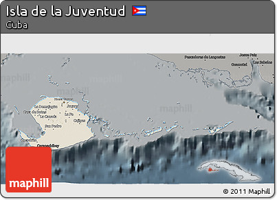 Shaded Relief 3D Map of Isla De La Juventud, darken, semi-desaturated