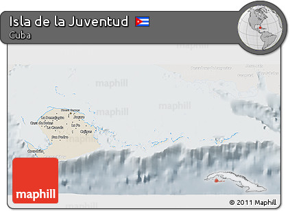 Shaded Relief 3D Map of Isla De La Juventud, lighten, semi-desaturated