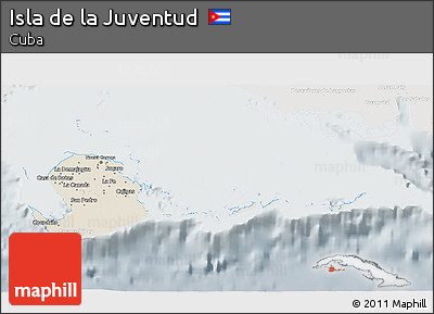 Shaded Relief 3D Map of Isla De La Juventud, lighten, semi-desaturated
