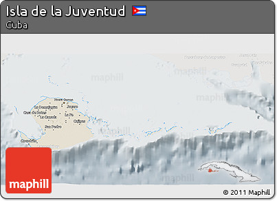 Shaded Relief 3D Map of Isla De La Juventud, lighten, semi-desaturated