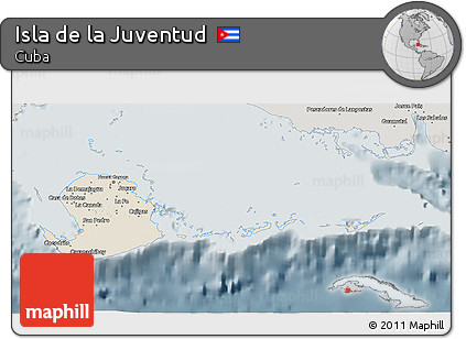 Shaded Relief 3D Map of Isla De La Juventud, semi-desaturated
