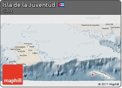 Shaded Relief 3D Map of Isla De La Juventud, semi-desaturated