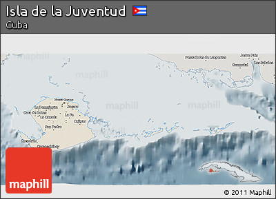 Shaded Relief 3D Map of Isla De La Juventud, semi-desaturated