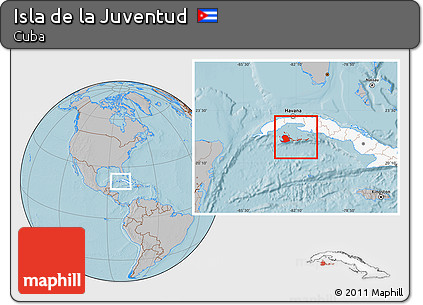 Gray Location Map of Isla De La Juventud, highlighted country, hill shading