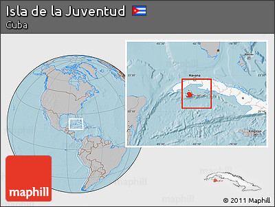Gray Location Map of Isla De La Juventud, highlighted country, hill shading