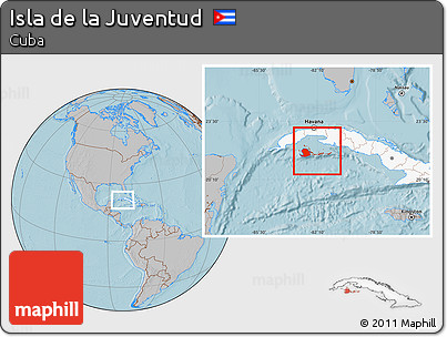 Gray Location Map of Isla De La Juventud, highlighted country, hill shading