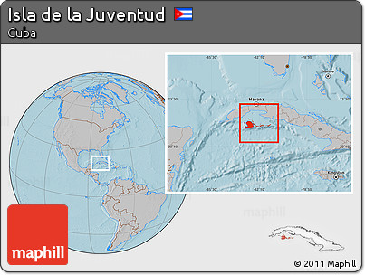 Gray Location Map of Isla De La Juventud, hill shading