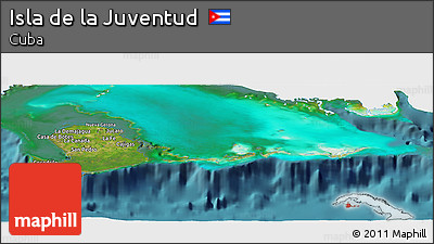 Satellite Panoramic Map of Isla De La Juventud, single color outside