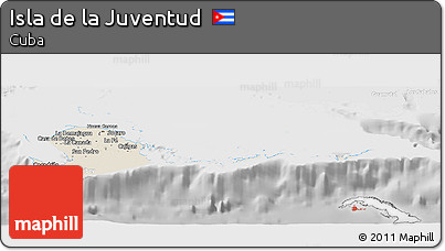 Shaded Relief Panoramic Map of Isla De La Juventud, lighten, desaturated