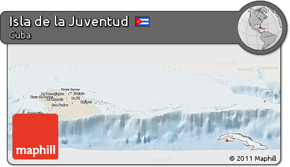 Shaded Relief Panoramic Map of Isla De La Juventud, lighten