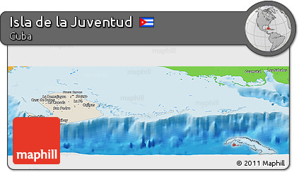 Shaded Relief Panoramic Map of Isla De La Juventud, political outside