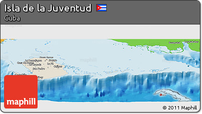Shaded Relief Panoramic Map of Isla De La Juventud, political outside