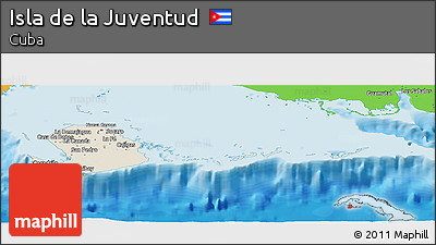 Shaded Relief Panoramic Map of Isla De La Juventud, political outside