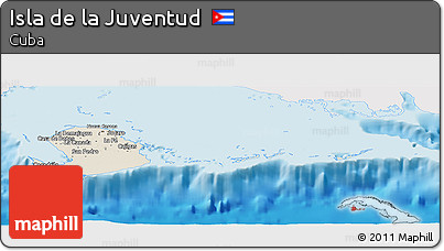 Shaded Relief Panoramic Map of Isla De La Juventud, single color outside