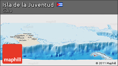 Shaded Relief Panoramic Map of Isla De La Juventud, single color outside