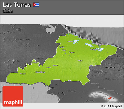 Physical 3D Map of Las Tunas, darken, desaturated
