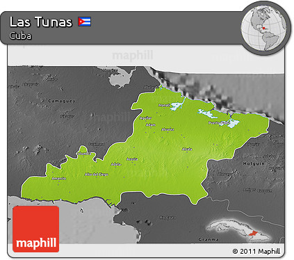 Physical 3D Map of Las Tunas, darken, desaturated