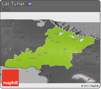 Physical 3D Map of Las Tunas, darken, desaturated