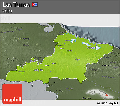 Physical 3D Map of Las Tunas, darken, semi-desaturated