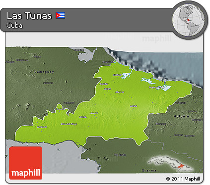 Physical 3D Map of Las Tunas, darken, semi-desaturated
