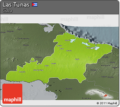 Physical 3D Map of Las Tunas, darken, semi-desaturated