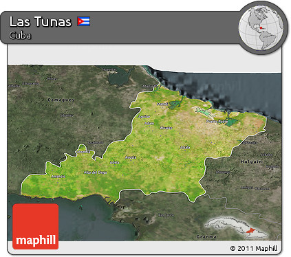 Satellite 3D Map of Las Tunas, darken, semi-desaturated