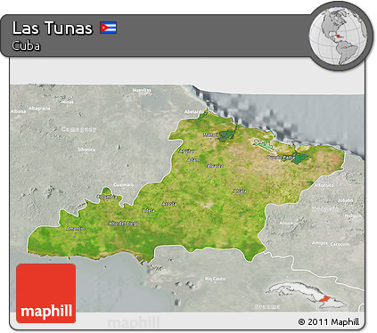 Satellite 3D Map of Las Tunas, lighten, semi-desaturated