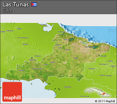 Satellite 3D Map of Las Tunas, physical outside