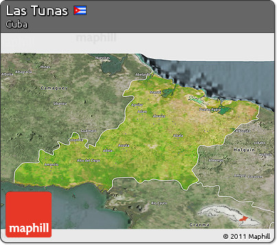 Satellite 3D Map of Las Tunas, semi-desaturated
