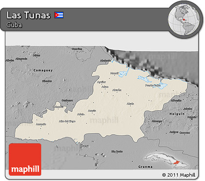 Shaded Relief 3D Map of Las Tunas, darken, desaturated