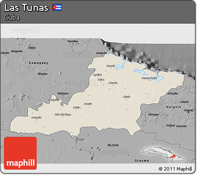 Shaded Relief 3D Map of Las Tunas, darken, desaturated