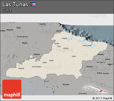 Shaded Relief 3D Map of Las Tunas, darken, semi-desaturated
