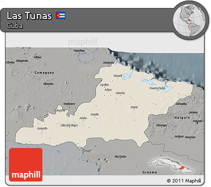 Shaded Relief 3D Map of Las Tunas, darken, semi-desaturated